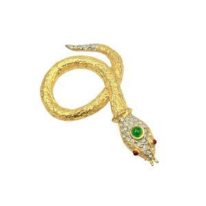 Snake Brooch Signed PAULINE RADER Gold Tone Jeweled Heads Serpent Reptile Pin